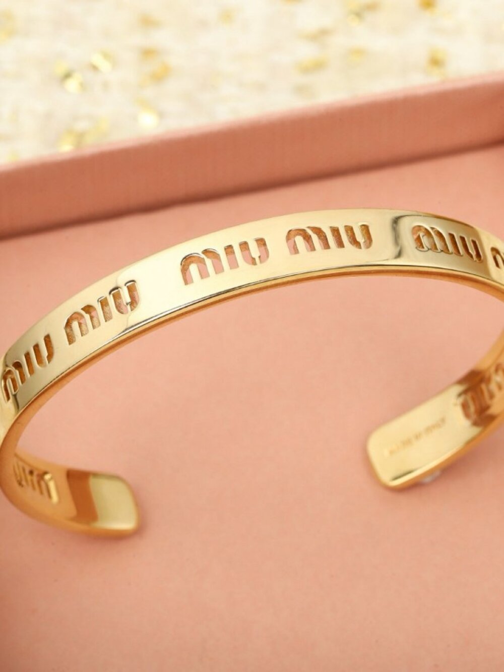 Miu Miu Gold-Tone Cutout Logo Open Cuff Bracelet